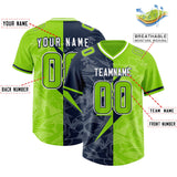 Custom Neon Green Navy Split Personalized Lightning Pattern Football Jersey