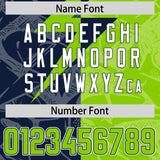 Custom Neon Green Navy Split Personalized Lightning Pattern Football Jersey