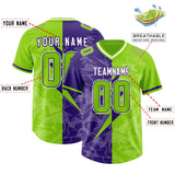 Custom Neon Green Purple Split Personalized Lightning Pattern Football Jersey