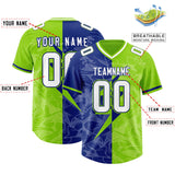 Custom Royal Neon Green Split Personalized Lightning Pattern Football Jersey