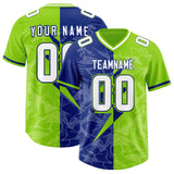 Custom Royal Neon Green Split Personalized Lightning Pattern Football Jersey