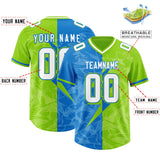 Custom Neon Green Panther Blue Split Personalized Lightning Pattern Football Jersey