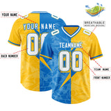 Custom Panther Blue Gold Split Personalized Lightning Pattern Football Jersey