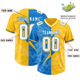 Custom Panther Blue Yellow Split Personalized Lightning Pattern Football Jersey