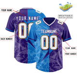 Custom Panther Blue Purple Split Personalized Lightning Pattern Football Jersey