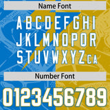 Custom Panther Blue Old Gold Split Personalized Lightning Pattern Football Jersey