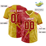 Custom Old Gold Red Split Personalized Lightning Pattern Football Jersey