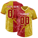 Custom Old Gold Red Split Personalized Lightning Pattern Football Jersey