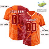 Custom Red Orange Split Personalized Lightning Pattern Football Jersey
