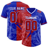 Custom Royal Red Split Personalized Lightning Pattern Football Jersey