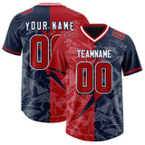 Custom Navy Red Split Personalized Lightning Pattern Football Jersey
