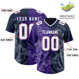 Custom Navy Purple Split Personalized Lightning Pattern Football Jersey