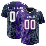 Custom Navy Purple Split Personalized Lightning Pattern Football Jersey