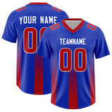 Custom Royal Red Vertical Width Stripe Gradient Fashion Personalized Team Football Jersey