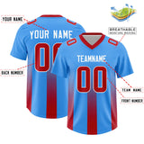 Custom Light Blue Red Vertical Width Stripe Gradient Fashion Personalized Team Football Jersey