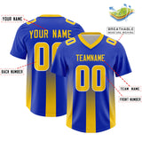 Custom Royal Yellow Vertical Width Stripe Gradient Fashion Personalized Team Football Jersey