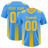 Custom Light Blue Yellow Vertical Width Stripe Gradient Fashion Personalized Team Football Jersey