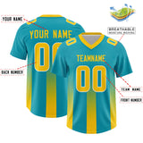 Custom Aqua Yellow Vertical Width Stripe Gradient Fashion Personalized Team Football Jersey