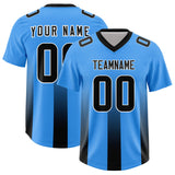 Custom Light Blue Black Vertical Width Stripe Gradient Fashion Personalized Team Football Jersey