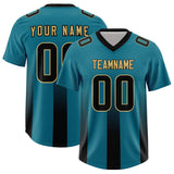 Custom Aqua Black Vertical Width Stripe Gradient Fashion Personalized Team Football Jersey