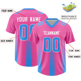 Custom Pink Light Blue Vertical Width Stripe Gradient Fashion Personalized Team Football Jersey