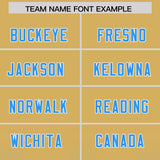 Custom Khaki Light Blue Vertical Width Stripe Gradient Fashion Personalized Team Football Jersey