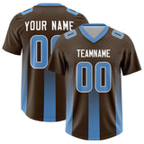 Custom Brown Powder Blue Vertical Width Stripe Gradient Fashion Personalized Team Football Jersey