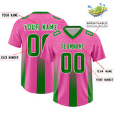 Custom Pink Kelly Green Vertical Width Stripe Gradient Fashion Personalized Team Football Jersey