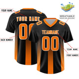 Custom Black Orange Vertical Width Stripe Gradient Fashion Personalized Team Football Jersey