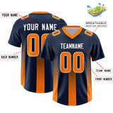 Custom Navy Orange Vertical Width Stripe Gradient Fashion Personalized Team Football Jersey