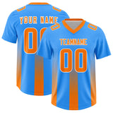 Custom Light Blue Orange Vertical Width Stripe Gradient Fashion Personalized Team Football Jersey