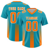 Custom Aqua Orange Vertical Width Stripe Gradient Fashion Personalized Team Football Jersey