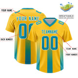 Custom Yellow Aqua Vertical Width Stripe Gradient Fashion Personalized Team Football Jersey