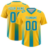 Custom Yellow Aqua Vertical Width Stripe Gradient Fashion Personalized Team Football Jersey