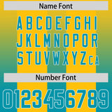 Custom Yellow Aqua Vertical Width Stripe Gradient Fashion Personalized Team Football Jersey