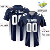 Custom Navy White Vertical Width Stripe Gradient Fashion Personalized Team Football Jersey