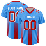 Custom Light Blue Red Vertical Width Stripe Gradient Fashion Personalized Team Football Jersey