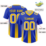 Custom Royal Yellow Vertical Width Stripe Gradient Fashion Personalized Team Football Jersey