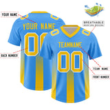 Custom Light Blue Yellow Vertical Width Stripe Gradient Fashion Personalized Team Football Jersey