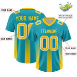 Custom Aqua Yellow Vertical Width Stripe Gradient Fashion Personalized Team Football Jersey