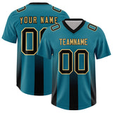 Custom Aqua Black Vertical Width Stripe Gradient Fashion Personalized Team Football Jersey