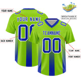 Custom Neon Green Royal Vertical Width Stripe Gradient Fashion Personalized Team Football Jersey