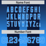 Custom Navy Light Blue Vertical Width Stripe Gradient Fashion Personalized Team Football Jersey