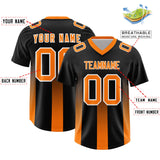 Custom Black Orange Vertical Width Stripe Gradient Fashion Personalized Team Football Jersey