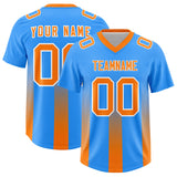 Custom Light Blue Orange Vertical Width Stripe Gradient Fashion Personalized Team Football Jersey