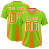 Custom Neon Green Orange Vertical Width Stripe Gradient Fashion Personalized Team Football Jersey
