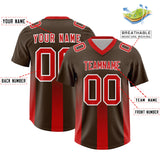 Custom Brown Red Vertical Width Stripe Gradient Fashion Personalized Team Football Jersey