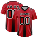 Custom Red Black Vertical Width Stripe Gradient Fashion Personalized Team Football Jersey