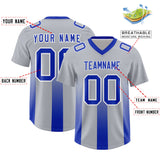 Custom Gray Royal Vertical Width Stripe Gradient Fashion Personalized Team Football Jersey