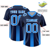 Custom Navy Light Blue Vertical Width Stripe Gradient Fashion Personalized Team Football Jersey